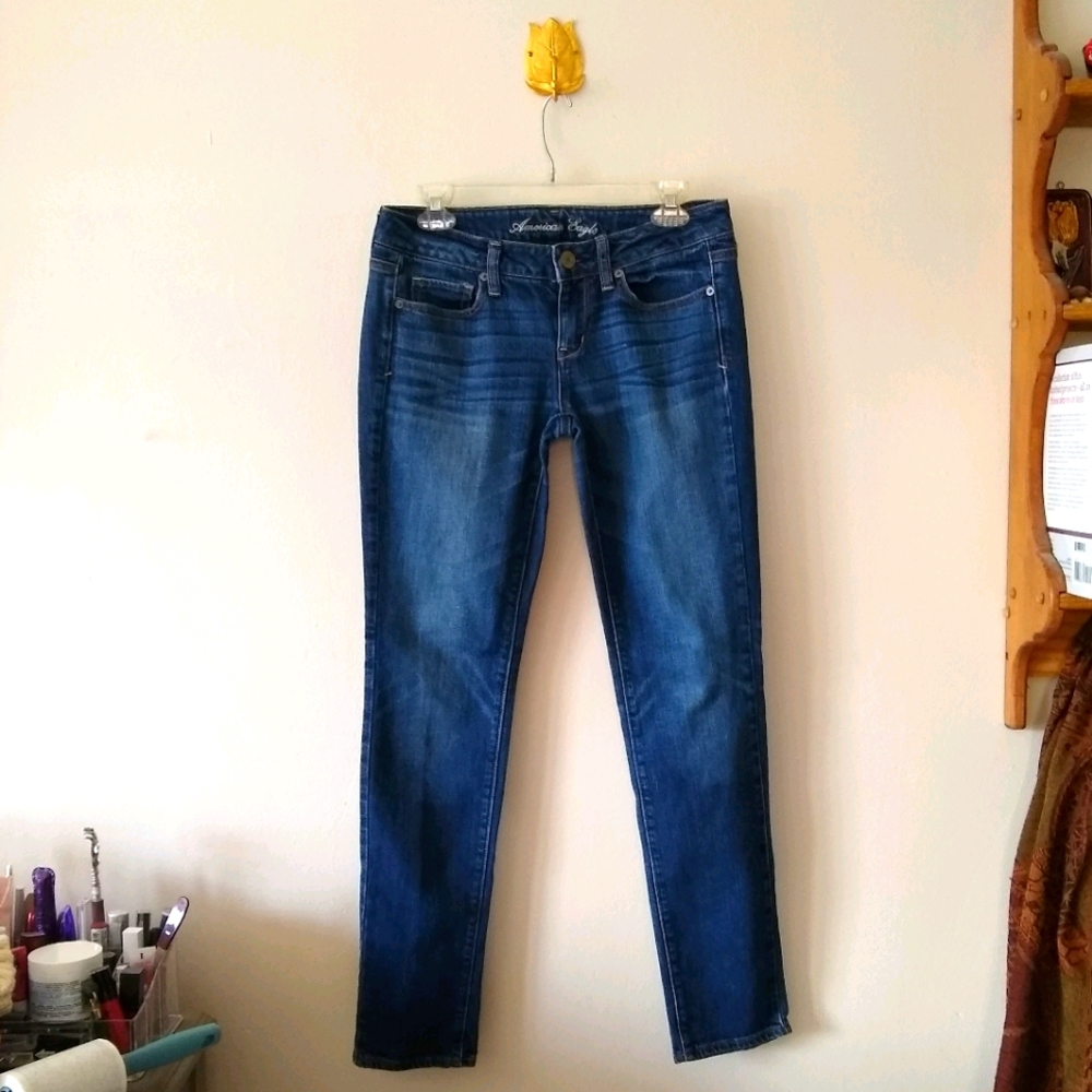 American Eagle Medium Wash Blue Skinny Stretch Jeans Sz 4 Regular